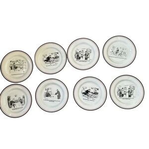 Vintage Restoration Hardware New Yorker Cartoons 8 Dessert  Plates